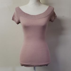 BCBG Stretchy Boat Neck Short Sleeve Pink Top